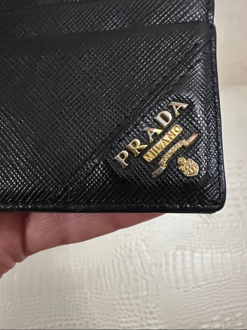 Prada Black Card Holder with Gold Logo - Picture 3 of 4
